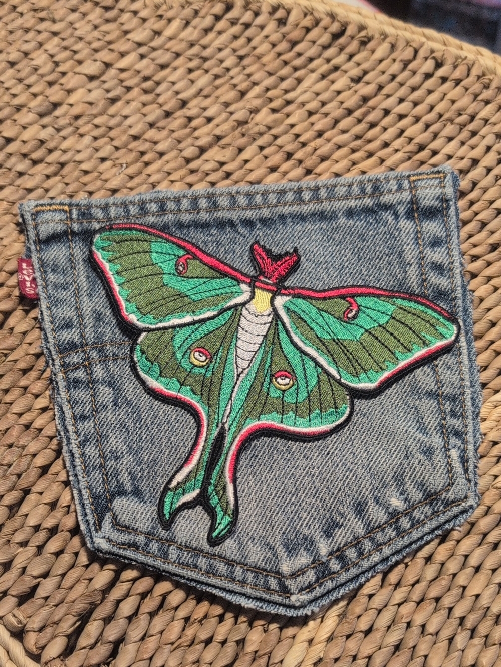 Hand Crafted Authentic Vintage Levi's Red Tag Denim Pocket&Luna Moth Patch